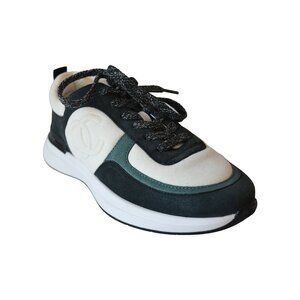 Chanel Interlocking CC Logo Suede Low Top Sneakers Dark Grey Iron